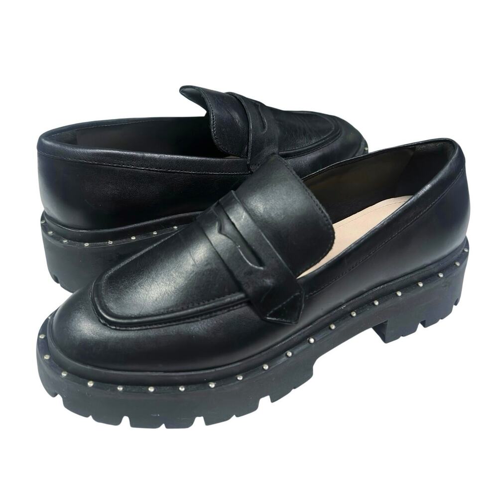 Schutz | Women | Christie Studded Black Chunky Lug Sole Leather Loafers | 7.5 B